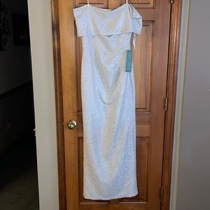 NEW gorgeous blush and silver off the shoulder evening gown